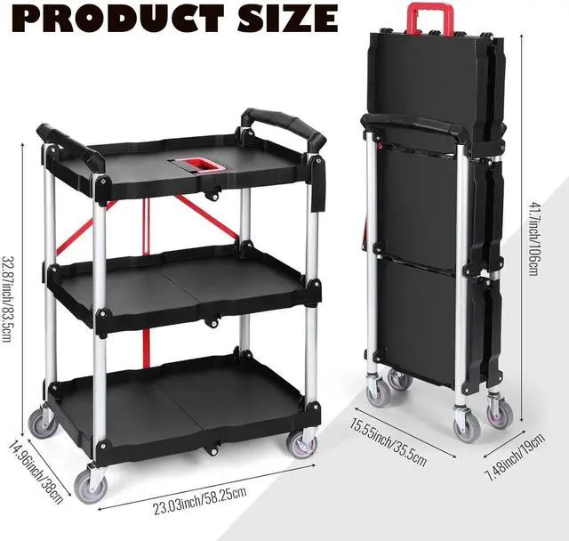 Alt view image 4 of 6 - Folding Service Cart Heavy Duty Foldable Utility Cart with 360° Swivel Wheels
