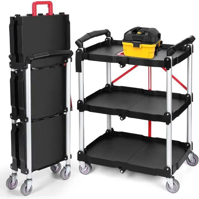 Main image of Folding Service Cart Heavy Duty Foldable Utility Cart with 360° Swivel Wheels