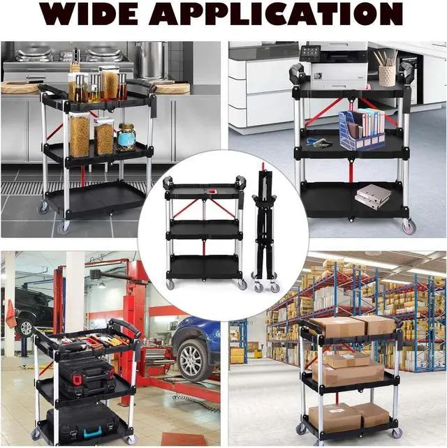 Alt view image 6 of 6 - Folding Service Cart Heavy Duty Foldable Utility Cart with 360° Swivel Wheels