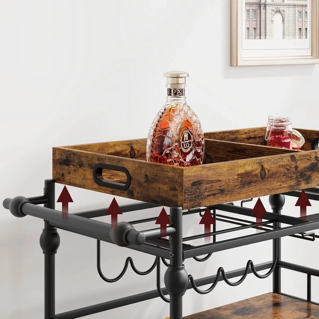 Alt view image 3 of 7 - 3-Tier bar cart with Wheel Bar Cart Mobile Beverage Wine Cart with Storage Shelf