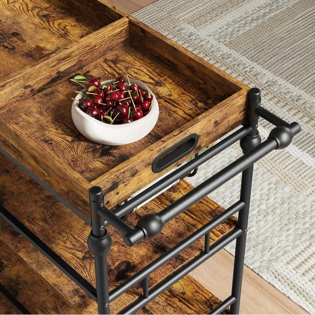 Alt view image 7 of 7 - 3-Tier bar cart with Wheel Bar Cart Mobile Beverage Wine Cart with Storage Shelf
