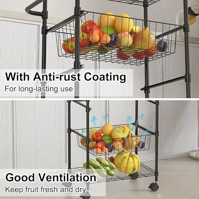 Alt view image 3 of 7 - 4-Tier Metal Rolling Cart on Wheels with Handle with Removable Storage Baskets