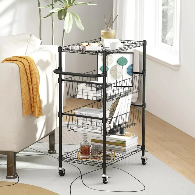 Alt view image 7 of 7 - 4-Tier Metal Rolling Cart on Wheels with Handle with Removable Storage Baskets