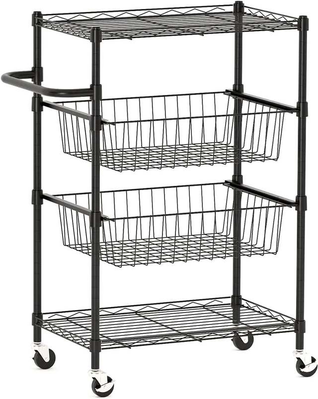 Main image of 4-Tier Metal Rolling Cart on Wheels with Handle with Removable Storage Baskets