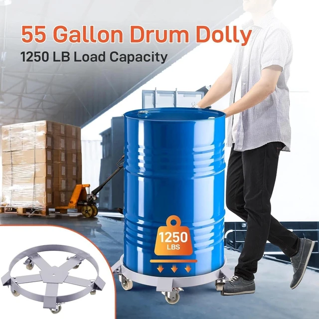 Alt view image 2 of 7 - 55 Gal Drum Dolly Heavy Duty Barrel Cart 1250lbs with Swivel Casters Steel
