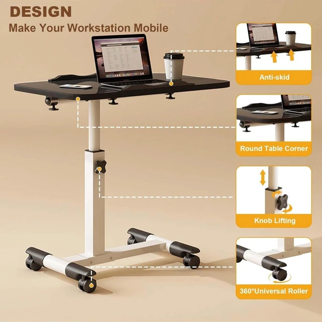 Alt view image 4 of 7 - Rolling Mobile Standing Desk Height-Adjustable Computer Table with Wheels Black