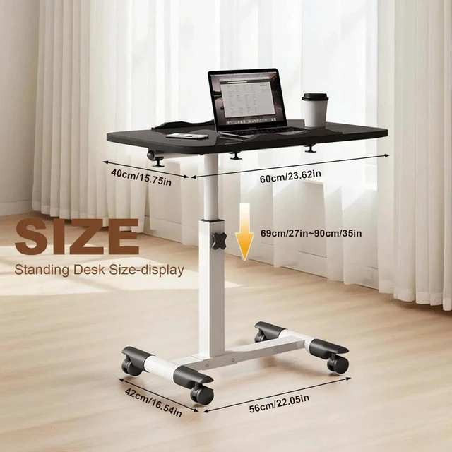 Alt view image 2 of 7 - Rolling Mobile Standing Desk Height-Adjustable Computer Table with Wheels Black