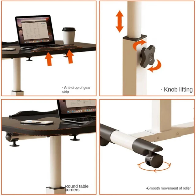 Alt view image 7 of 7 - Rolling Mobile Standing Desk Height-Adjustable Computer Table with Wheels Black