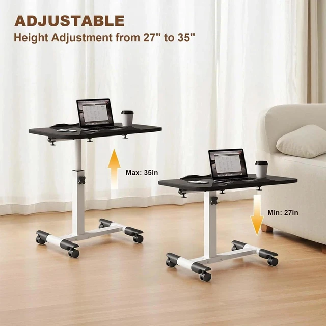 Alt view image 5 of 7 - Rolling Mobile Standing Desk Height-Adjustable Computer Table with Wheels Black