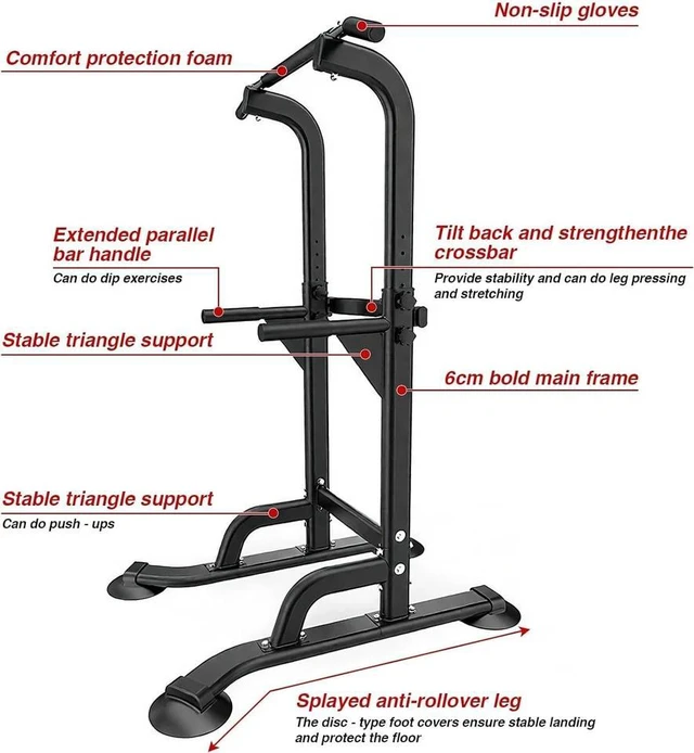 Alt view image 7 of 7 - Power Tower Dip Station Pull Up Bar for Home Gym, 330LBS Capacity Strength Train