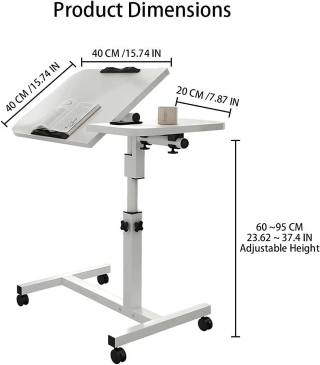 Alt view image 6 of 6 - Movable Tilt Overbed Bedside Computer Table with Wheel Adjustable Height Rolling