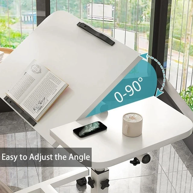 Alt view image 3 of 6 - Movable Tilt Overbed Bedside Computer Table with Wheel Adjustable Height Rolling