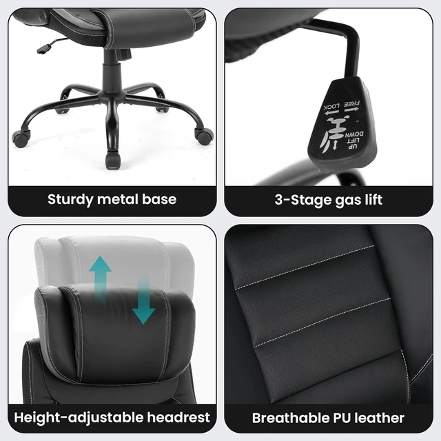 Alt view image 4 of 6 - Executive Office Chair 400lbs Ergonomic Computer Desk Chair Adjustable Headrest