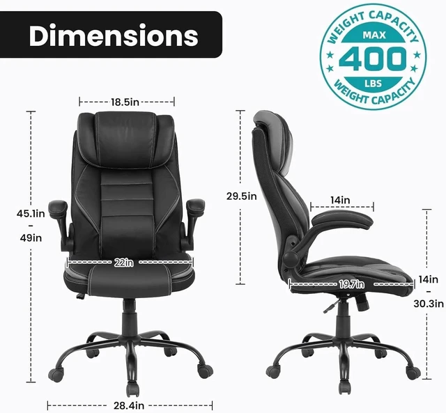 Alt view image 5 of 6 - Executive Office Chair 400lbs Ergonomic Computer Desk Chair Adjustable Headrest