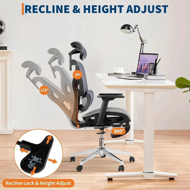 Alt view image 7 of 7 - Ergonomic Mesh Office Chair Adjustable Armrest Lumbar Support Recline Tilt