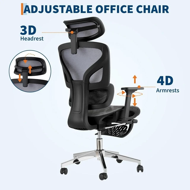 Alt view image 2 of 7 - Ergonomic Mesh Office Chair Adjustable Armrest Lumbar Support Recline Tilt