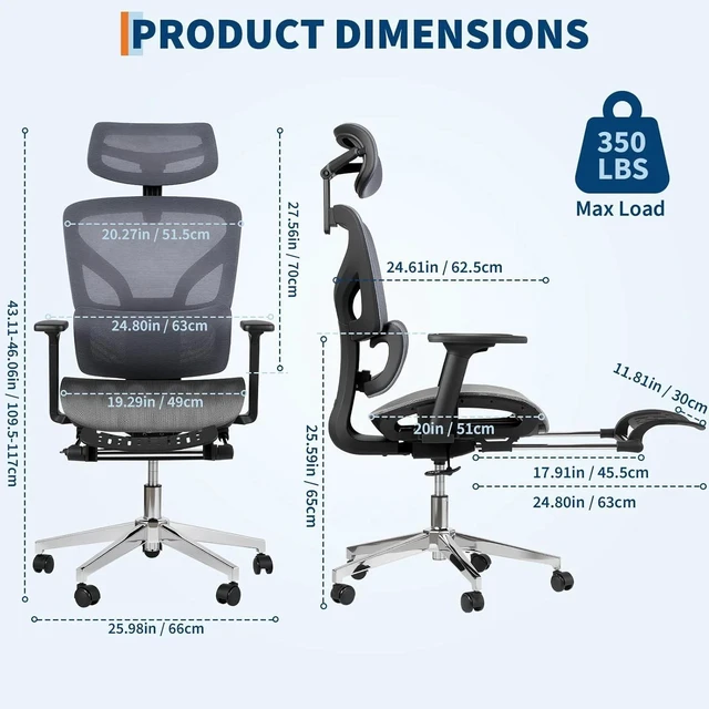 Alt view image 3 of 7 - Ergonomic Mesh Office Chair Adjustable Armrest Lumbar Support Recline Tilt