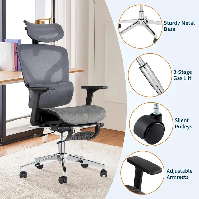 Alt view image 5 of 7 - Ergonomic Mesh Office Chair Adjustable Armrest Lumbar Support Recline Tilt