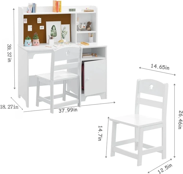 Alt view image 7 of 7 - Kids Desk and Chair Set with Bookshelf Children's Learning Study Table White