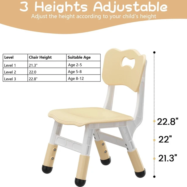Alt view image 3 of 6 - 2-Pack Kids Chairs Adjustable Height Toddler Chairs for Age 2-8, Non-Slip Pads