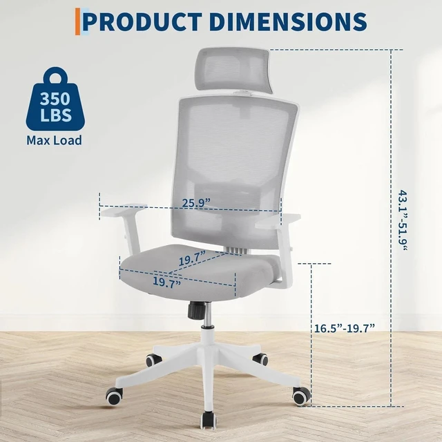 Alt view image 6 of 7 - Ergonomic Executive Chair with Lumbar Support Mesh Home Office Chair Desk Chair