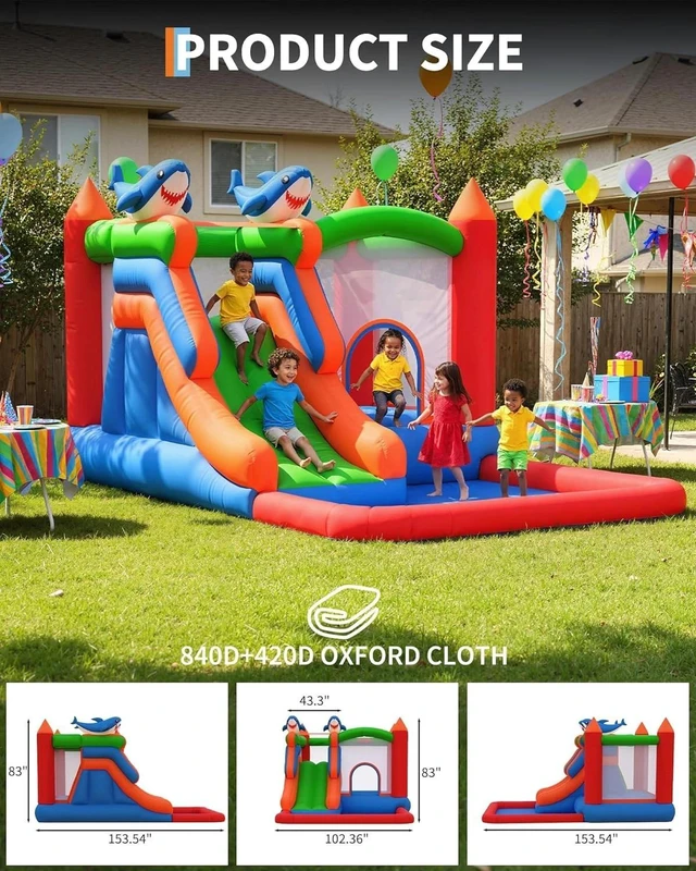 Alt view image 7 of 7 - 5 in 1 Bounce House w/ Slide Climb Wall Basketball Hoop Inflatable Bouncy Castle