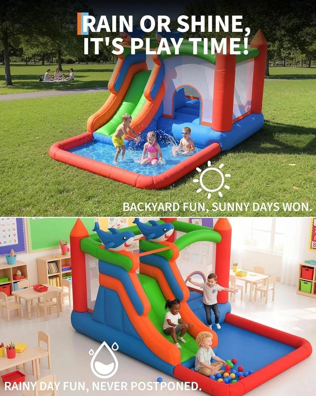 Alt view image 2 of 7 - 5 in 1 Bounce House w/ Slide Climb Wall Basketball Hoop Inflatable Bouncy Castle