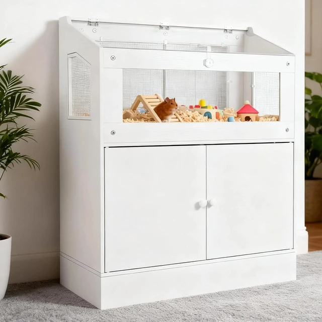 Main image of Wood Hamster Cage Small Animal Cages with Storage Cabinet, Visual and Ventilated