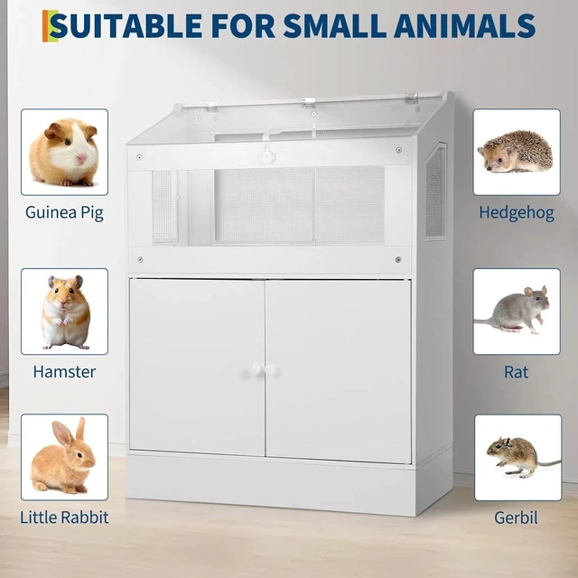 Alt view image 2 of 7 - Wood Hamster Cage Small Animal Cages with Storage Cabinet, Visual and Ventilated