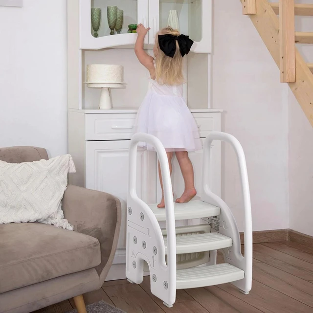 Alt view image 2 of 7 - Kids Step Stool With Handles, Adjustable Toddler 3-Step Stool With Non-Slip New