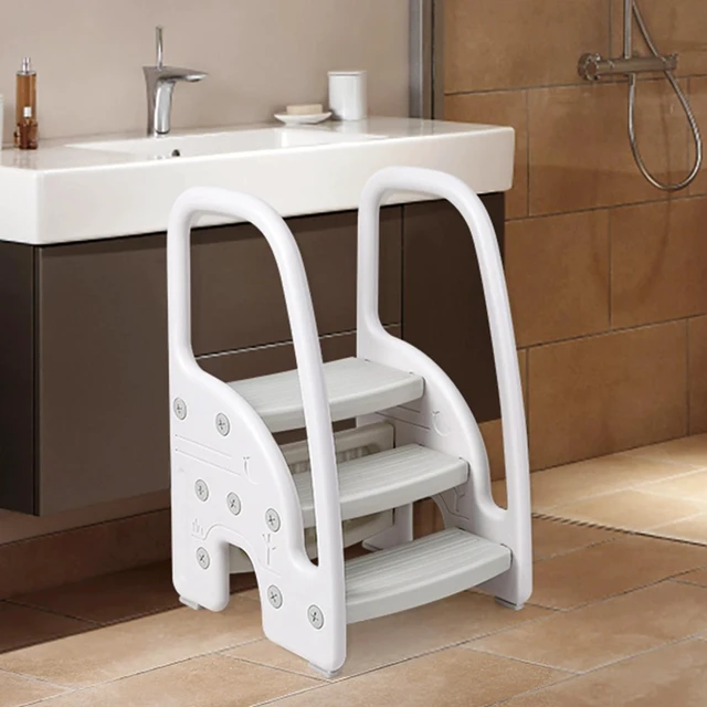 Alt view image 4 of 7 - Kids Step Stool With Handles, Adjustable Toddler 3-Step Stool With Non-Slip New