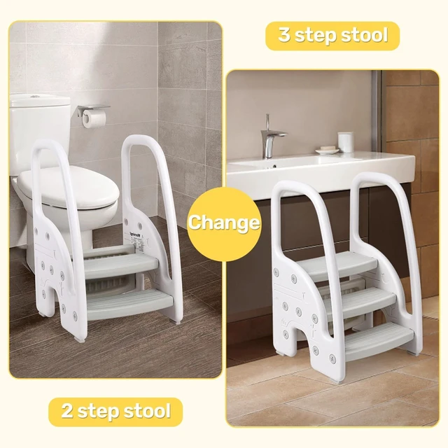 Alt view image 3 of 7 - Kids Step Stool With Handles, Adjustable Toddler 3-Step Stool With Non-Slip New