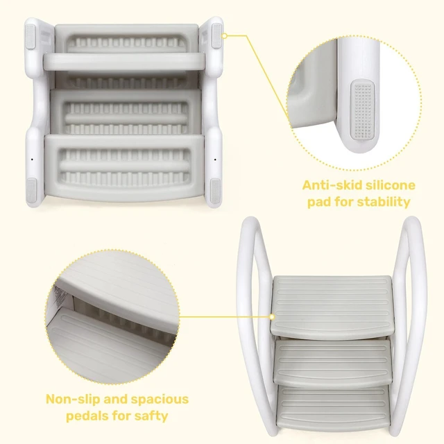 Alt view image 6 of 7 - Kids Step Stool With Handles, Adjustable Toddler 3-Step Stool With Non-Slip New