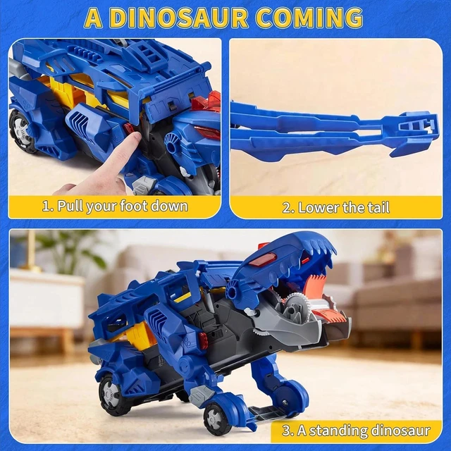 Alt view image 2 of 7 - Dinosaur Carrier Truck Playset,12 Dinosaur Cars with Foldable 3-Layer Race Track