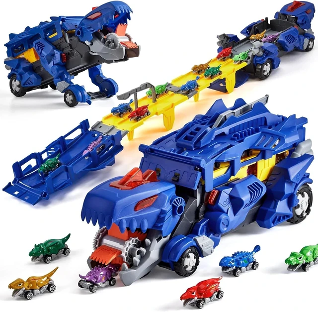 Main image of Dinosaur Carrier Truck Playset,12 Dinosaur Cars with Foldable 3-Layer Race Track