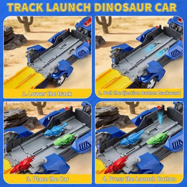 Alt view image 5 of 7 - Dinosaur Carrier Truck Playset,12 Dinosaur Cars with Foldable 3-Layer Race Track