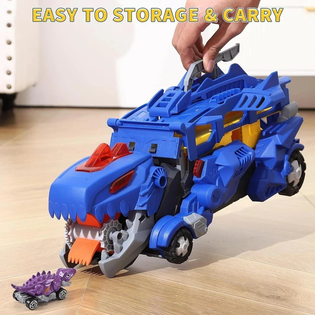 Alt view image 4 of 7 - Dinosaur Carrier Truck Playset,12 Dinosaur Cars with Foldable 3-Layer Race Track
