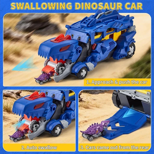 Alt view image 3 of 7 - Dinosaur Carrier Truck Playset,12 Dinosaur Cars with Foldable 3-Layer Race Track