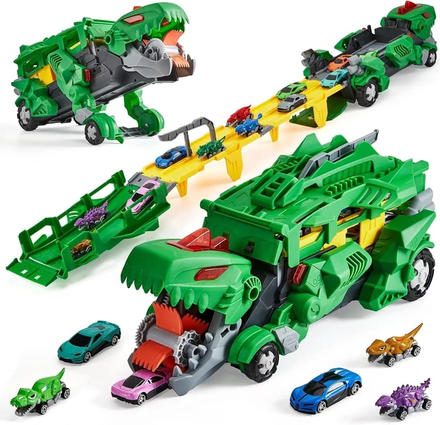 Main image of Dinosaur Carrier Truck Playset, 6 Cars&6 Dinosaurs with 3-Layer Race Track