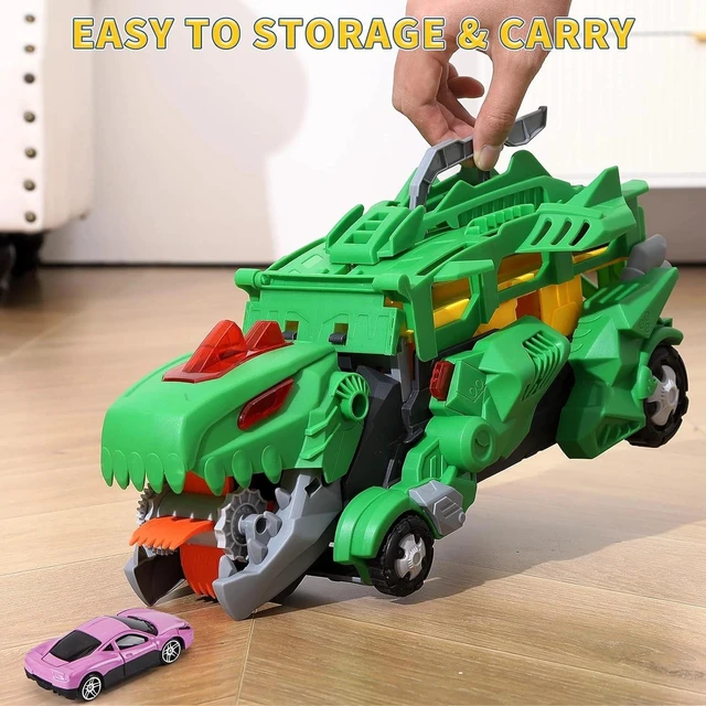 Alt view image 2 of 7 - Dinosaur Carrier Truck Playset, 6 Cars&6 Dinosaurs with 3-Layer Race Track