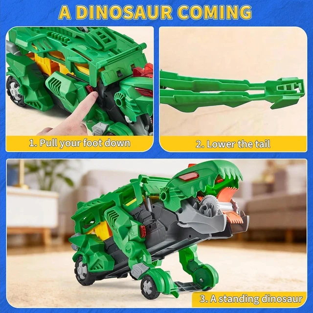 Alt view image 6 of 7 - Dinosaur Carrier Truck Playset, 6 Cars&6 Dinosaurs with 3-Layer Race Track