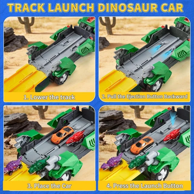 Alt view image 3 of 7 - Dinosaur Carrier Truck Playset, 6 Cars&6 Dinosaurs with 3-Layer Race Track