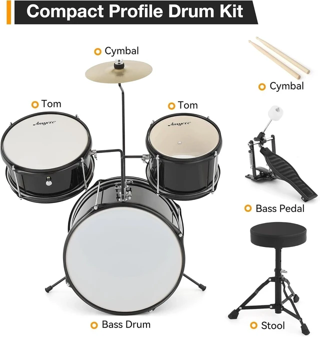 Alt view image 2 of 7 - 3pcs Kids Drum Set with Cymbal 2 Drumsticks Pedal 2 Tom Beginner Junior Drum Kit