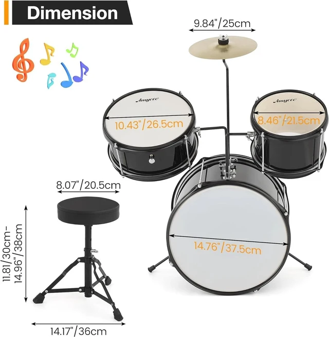 Alt view image 4 of 7 - 3pcs Kids Drum Set with Cymbal 2 Drumsticks Pedal 2 Tom Beginner Junior Drum Kit