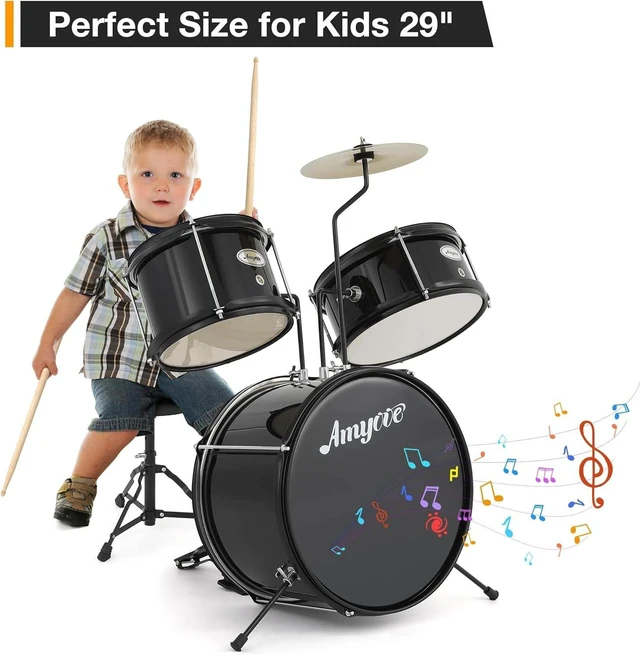 Alt view image 6 of 7 - 3pcs Kids Drum Set with Cymbal 2 Drumsticks Pedal 2 Tom Beginner Junior Drum Kit