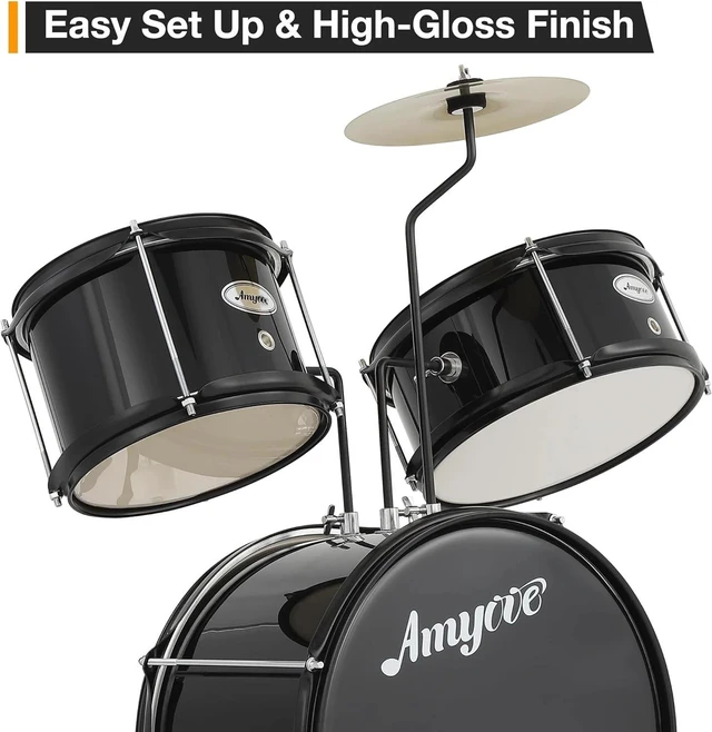 Alt view image 3 of 7 - 3pcs Kids Drum Set with Cymbal 2 Drumsticks Pedal 2 Tom Beginner Junior Drum Kit