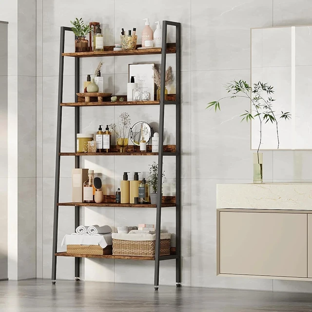 Main image of 5 Tiers Industrial Bookshelf Rustic Wood Bookcase Wide Display Storage Shelves