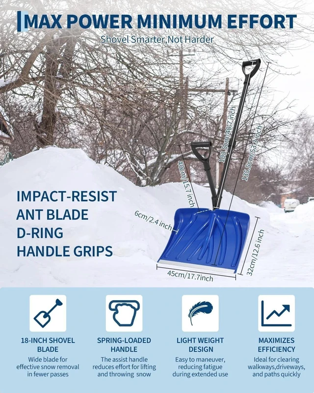Alt view image 7 of 7 - 17.7'' Snow Shovel for Car Driveway with D-Grip Assist Handle and Durable Edge