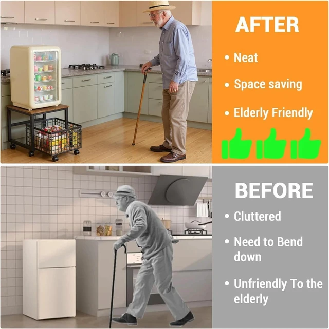 Alt view image 4 of 7 - Mobile Mini Fridge Stand with Rolling Drawer Basket Drink Refrigerator Cabinet