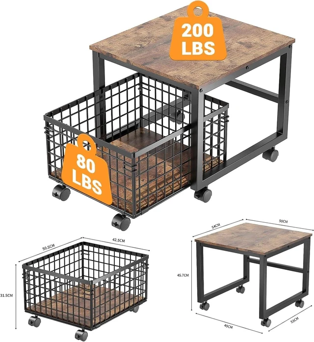 Alt view image 5 of 7 - Mobile Mini Fridge Stand with Rolling Drawer Basket Drink Refrigerator Cabinet